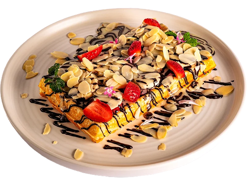 Belgian Waffles with Banana, Strawberry & Chocolate