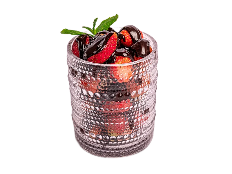 Fresh strawberry cup with black chocolate