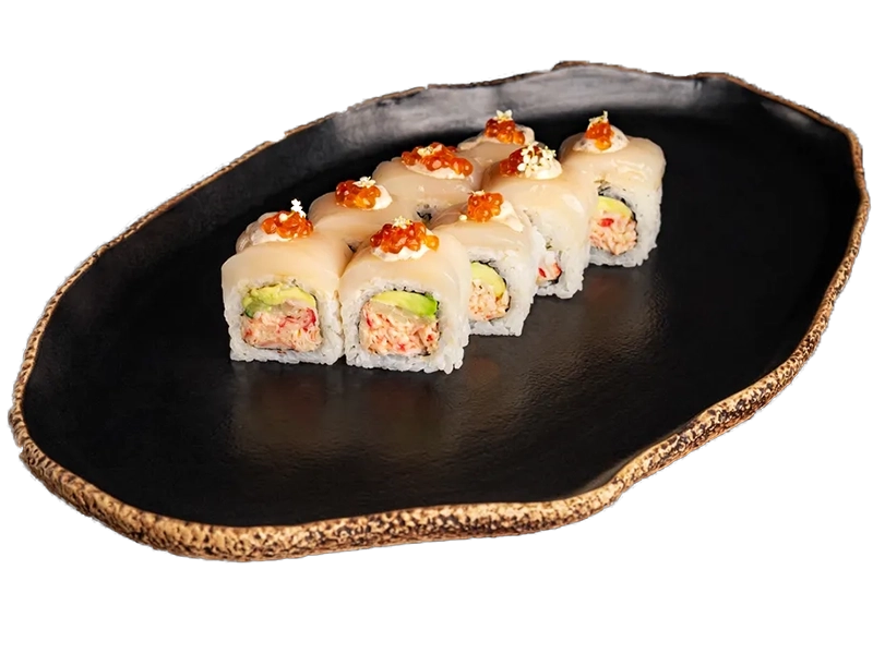 Rolls with scallop, yuzy and crab stick
